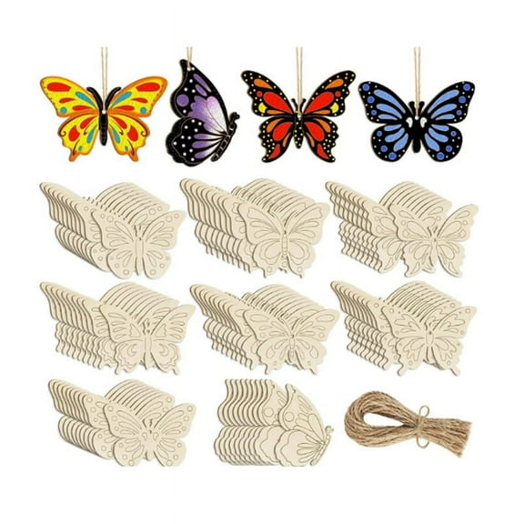 40PCS Wooden Hollow Butterfly Ornaments to Paint, 8 Styles DIY Blank Unfinished Wood Cutouts Ornament for Crafts Hanging