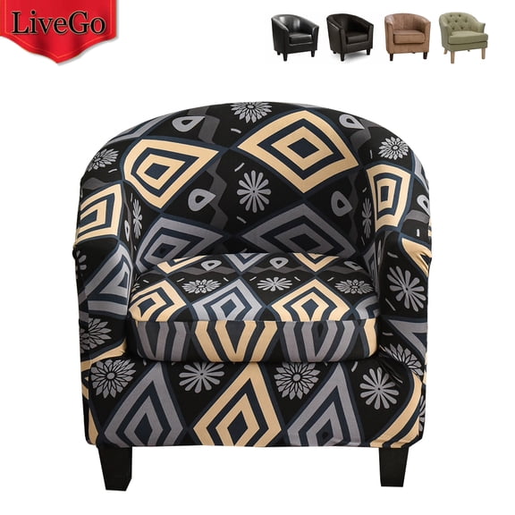 CJC Printed Club Chair Slipcover, 2 Piece Barrel Chair Covers Stretch Tub Chair Slipcover Armchair Sofa Cover Couch Furniture Protector for Living Room