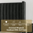 thumbnail image 5 of Merluxy Bed Frame Queen Size Upholstered Bed Wingback Headborad Velvet Channel Tufted/No Box Spring Needed/Black, 5 of 9