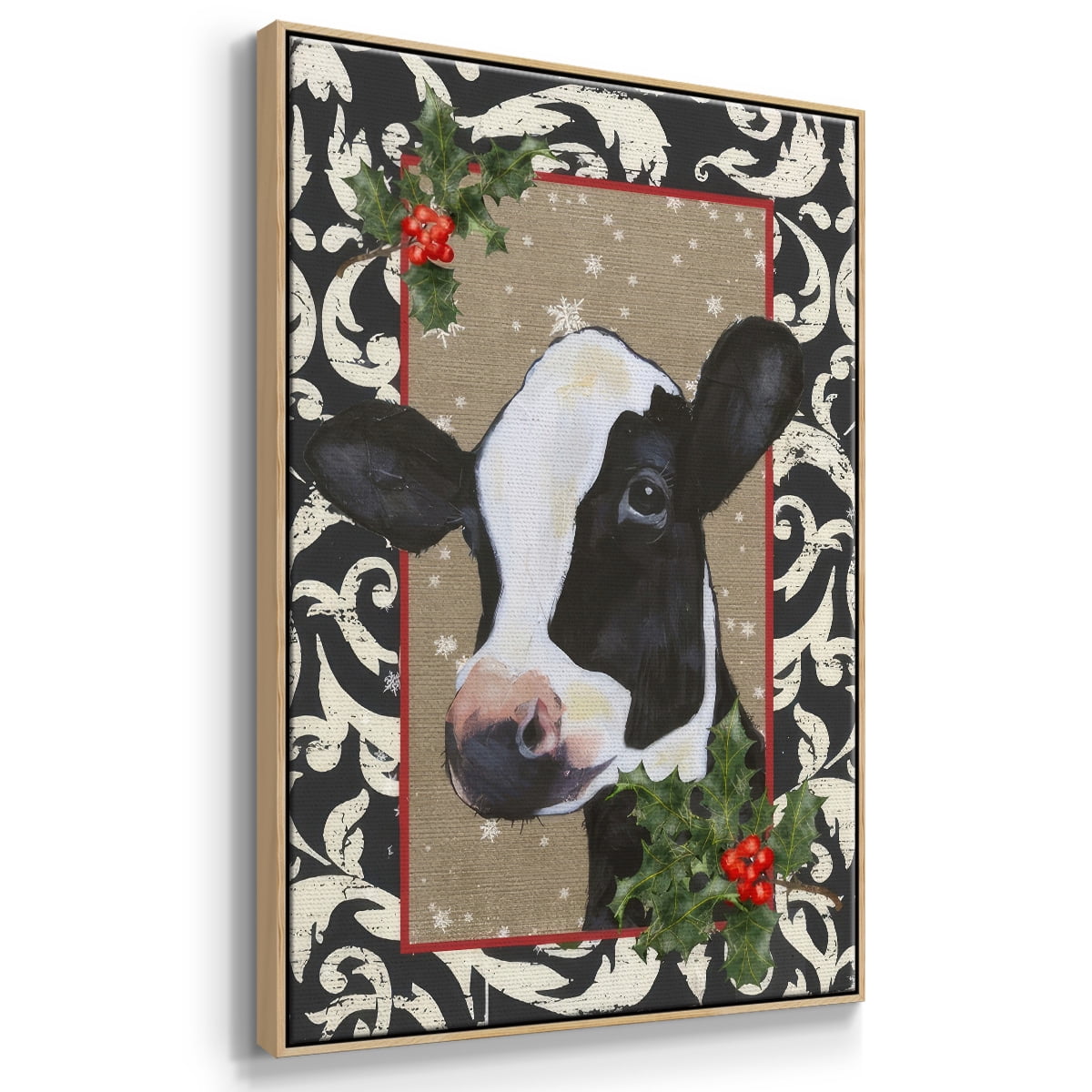 County Christmas Farm I - Framed Gallery Wrapped Holiday Canvas - 25 x 37 - Natural Wood Frame