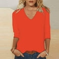 thumbnail image 3 of KBZDBZC Womens Bloses Women's Summer Solid V Neck 3/4 Sleeve Loose Casual Top Women T-Shirt Blouses Womens Tshirts(orange,XXXL), 3 of 5