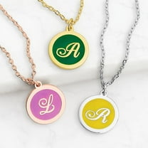 Personalized Planet Women's Round Enamel Script Initial Necklace