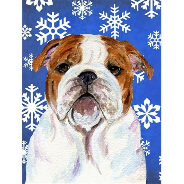 Carolines Treasures SS4622GF 11 x 15 In. Bulldog English Winter Snowflakes Holiday Flag- Garden Size