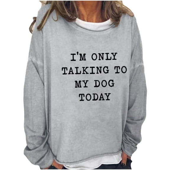 asdoklhq Womens Plus Size Clearance Women Oversize Funny Text Letter Print Round-Neck Long Sleeve Loosen Single Sweatshirt Tops Pullover Blouse