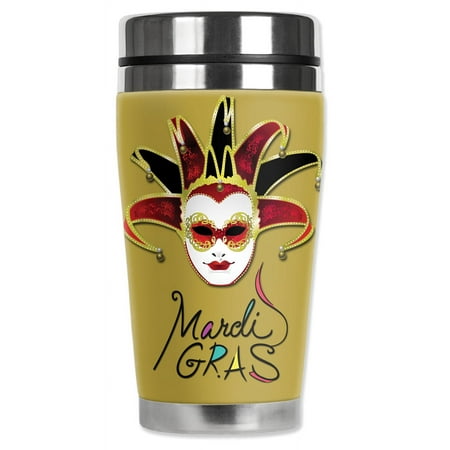 

Mugzie brand 16-Ounce Stainless Steel Travel Mug with Insulated Wetsuit Cover - Mardi Gras