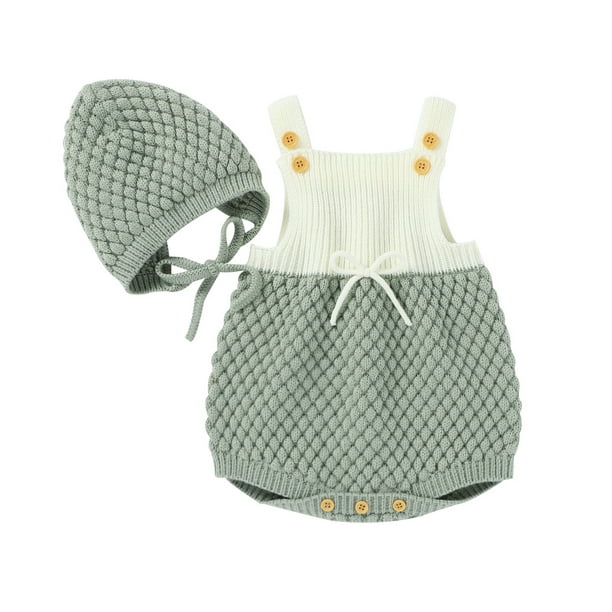 Fashionable Infant Knitted Romper Set Baby Boys Girls Summer Autumn Simple Style Color Matching Sleeveless Suspender Jumpsuit Solid Color Hat Kit Walmart Com