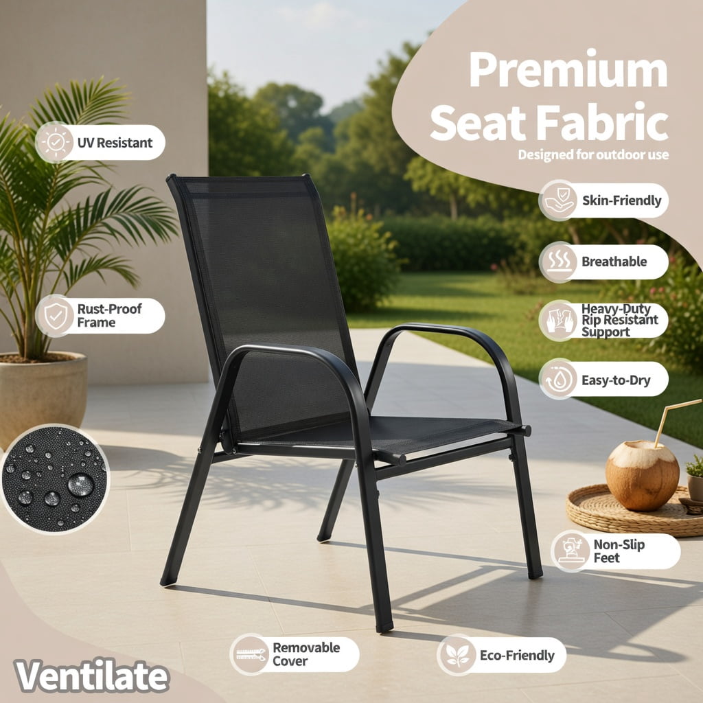 Hommoo 2-Pack Modern Metal Rocking Chairs for Patio, Breathable Fabric Seat, Rust-Resistant Frame, Indoor/Outdoor Use, Black