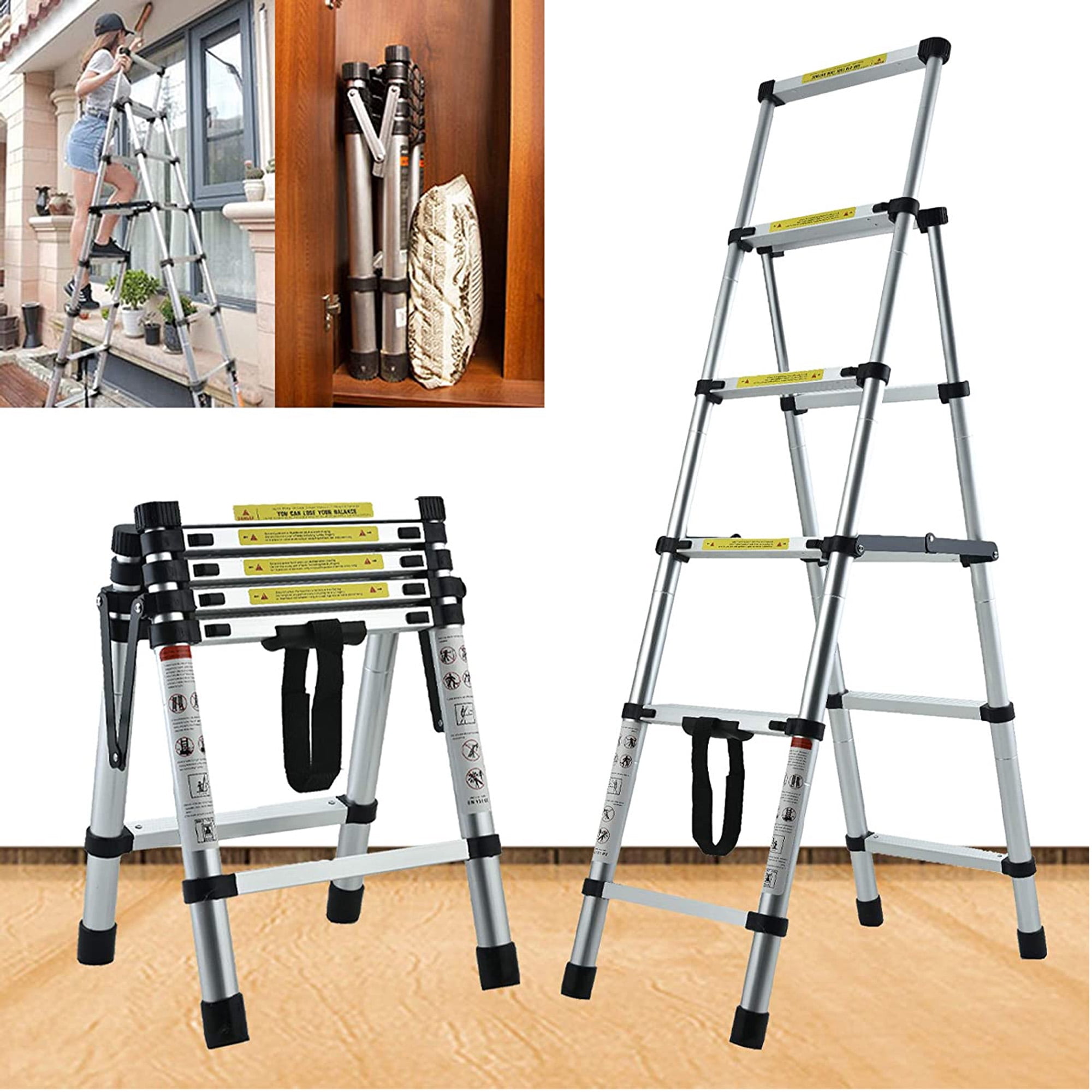 Bowoshen 56 Steps Aluminium Step Ladder With Handrail 17m 20m