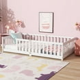 thumbnail image 3 of Twin Size Floor Bed with Fence without Door, Rubber Wood Floor Bed with Safety Guardrails,White, 3 of 8