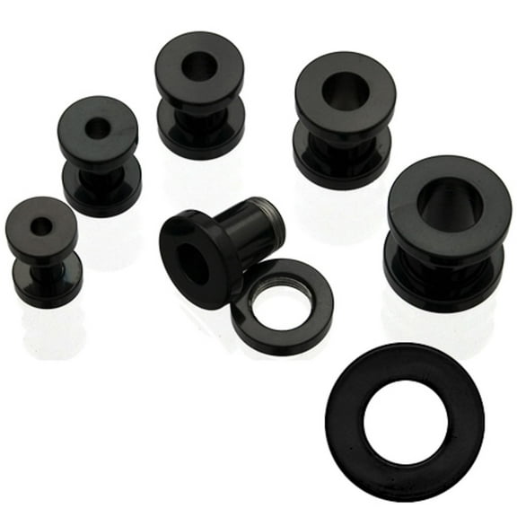 Black Titanium (PL) Over Surgical Steel Screw-on Plugs/Gauges 8G (3MM) 2 Pieces (1 Pair) (B/5/3/64)