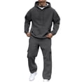 thumbnail image 3 of Sweat Suits for Men 2 Piece Outfit Sets Fall Winter Clothes Casual Sportswear Outerwear Loungewear Men's Fashion, Dark Gray, Size XXL, 3 of 10