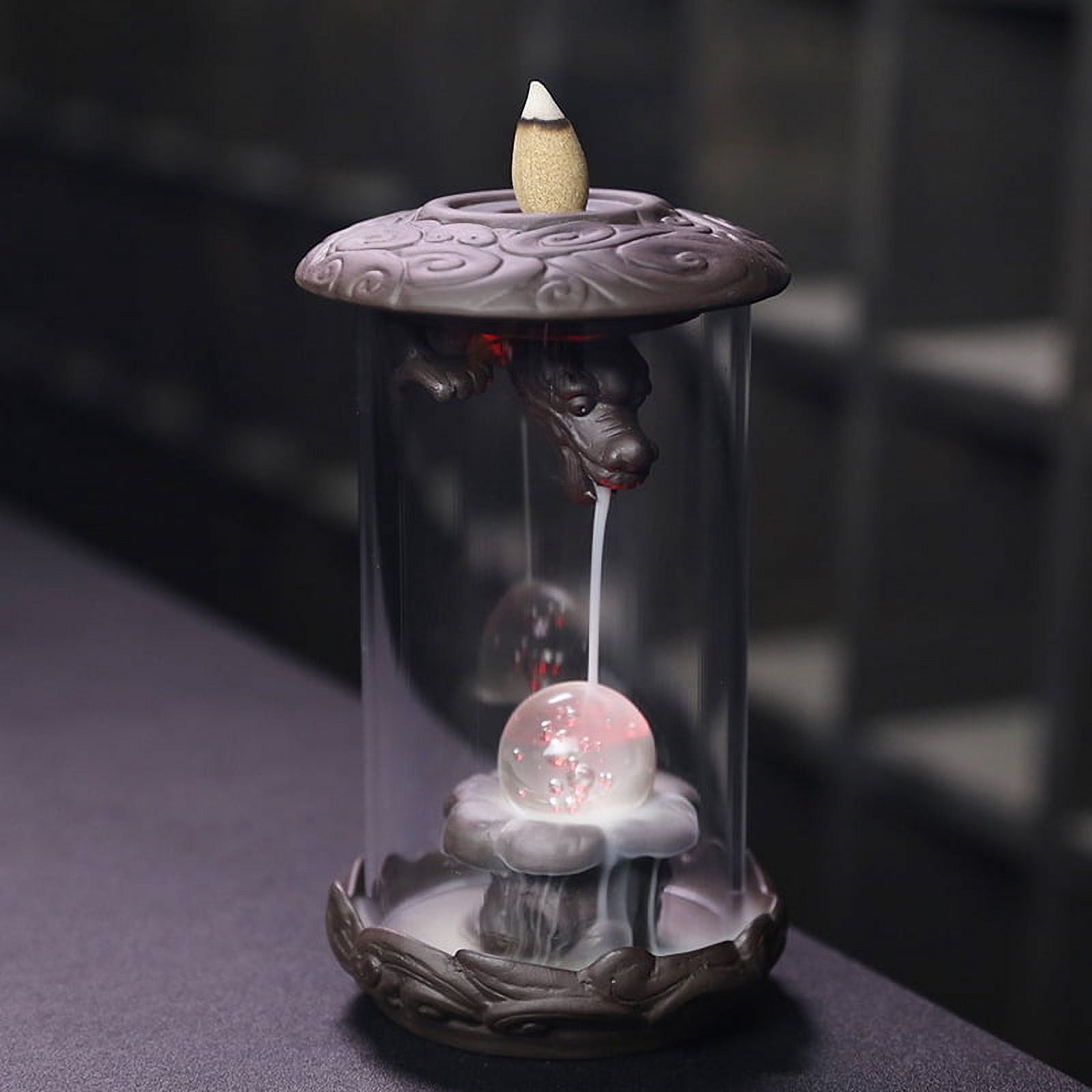 Purple Sand Creative Dragon Backflow Incense Burner LED Light Windshield Dragon Reflow Incense Holder Burner Home Decoration