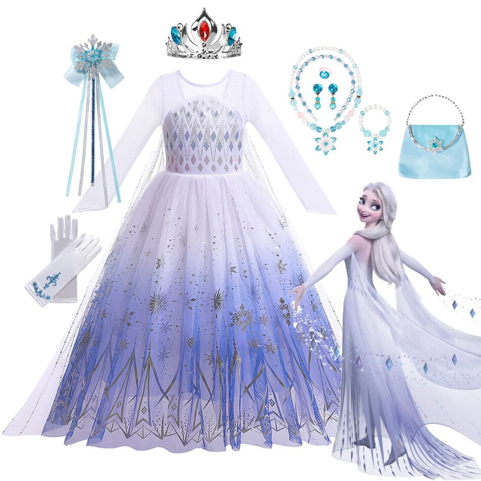 Reine des neiges Elsa robe blanche congelee filles princesse Costume Halloween fete d anniversaire bal enfants Cosplay vetements avec cape Walmart