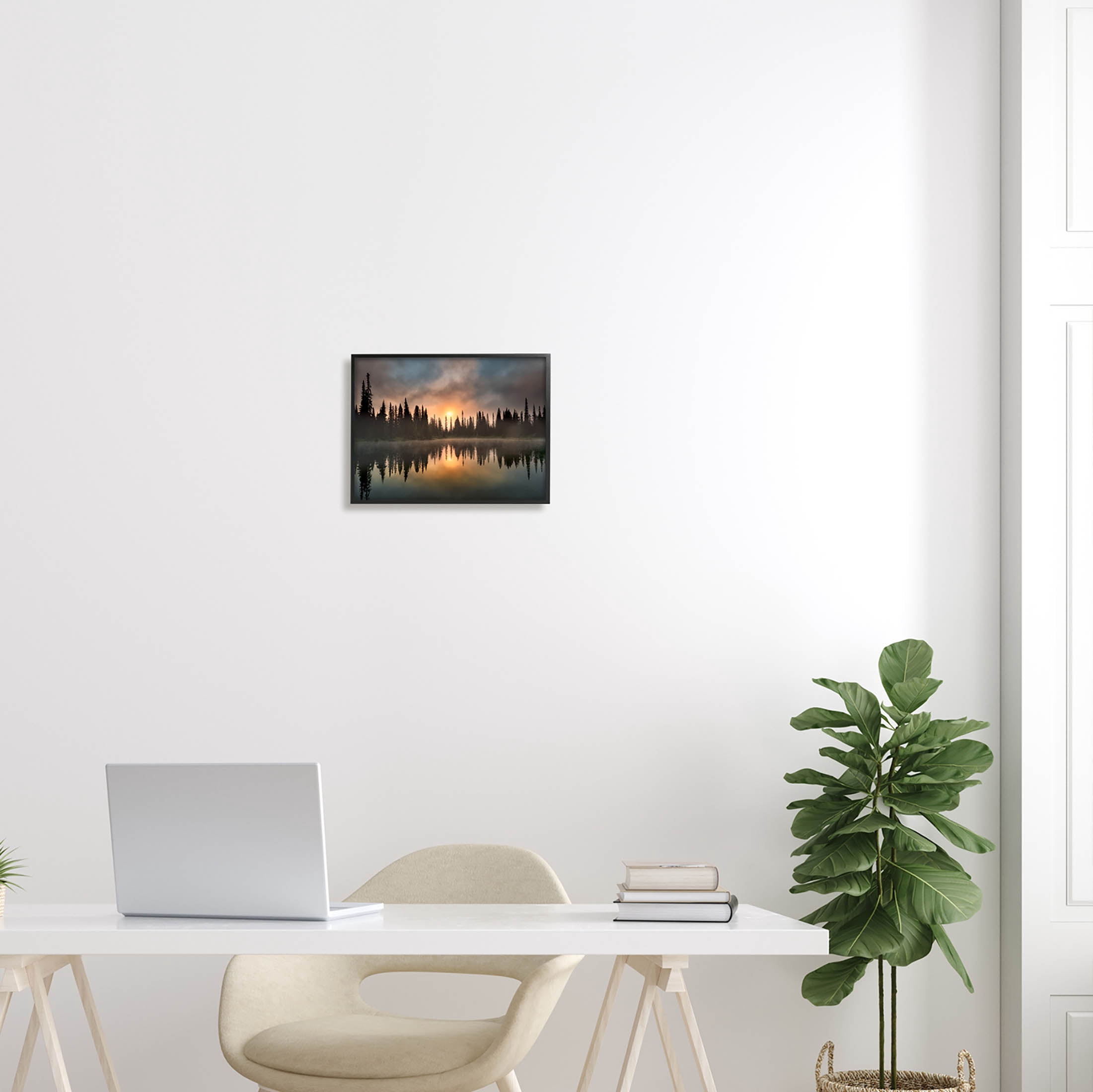 Stupell Industries Mysterious Lake Reflection Sunset Forest Photograph Black Framed Art Print Wall Art, Design by Dennis Frates