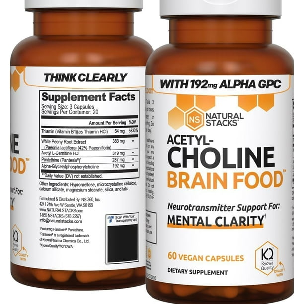 Natural Stacks Acetyl-Choline Brain Food (Mental Clarity) | 1,245 Mg Per Serving | 60 Capsules | 20 Servings