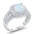 thumbnail image 3 of Halo Art Deco Ring Princess Cut Lab Created White Opal 925 Sterling Silver Size 10, 3 of 7