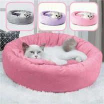 14in Round Cat Beds for Indoor Cats Small Dog Bed with Pillow, Washable Soft Plush Calming Pet Bed for Kittens Puppy, Pink