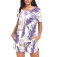 thumbnail image 4 of joogoo Women's Pajama Set Flowers Lavender Short Sleepwear Loungewear with Pockets L, 4 of 7