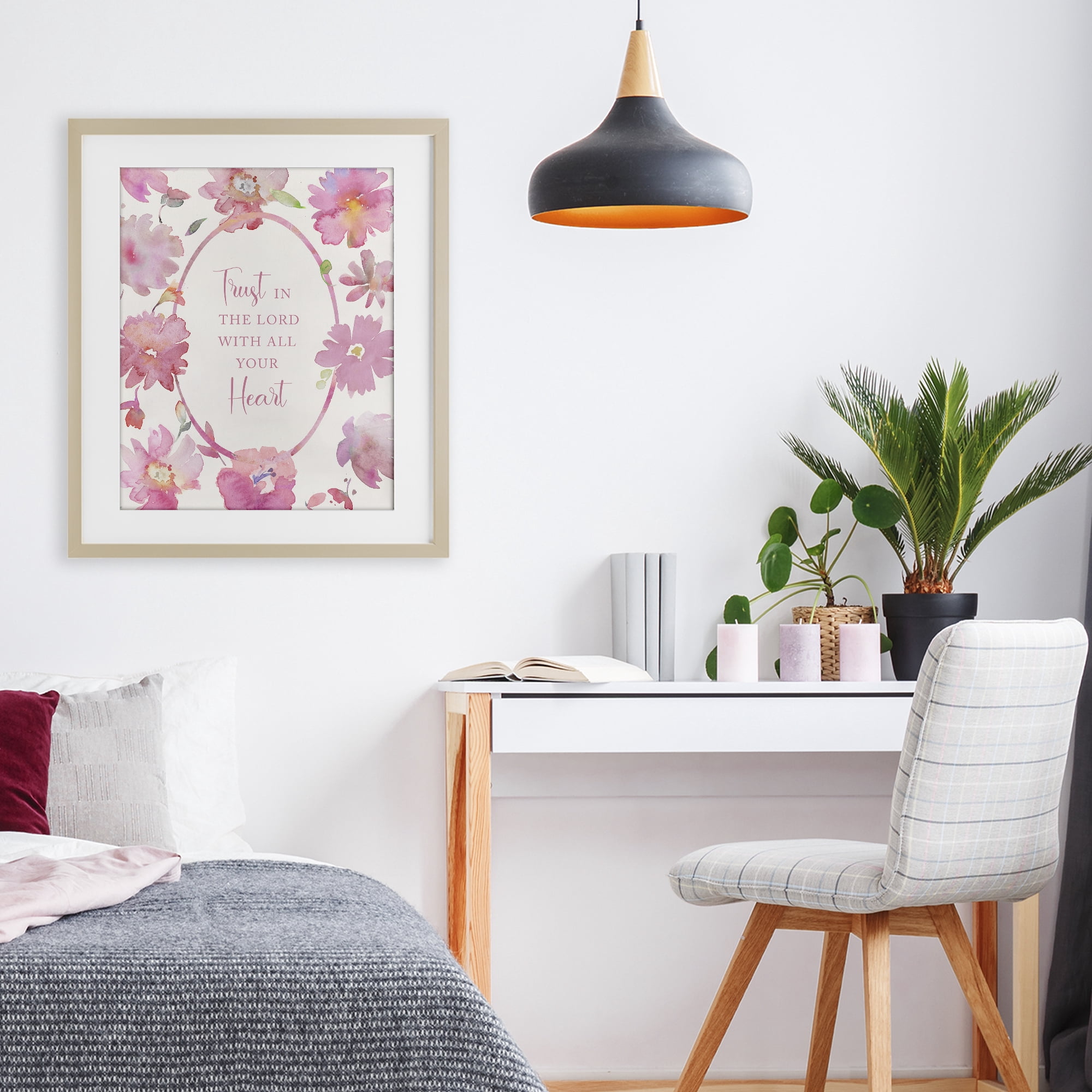 Stupell Industries Trust In The Lord Pink Blooms Birch Framed Print Under Glass, design by Theresa Heidel