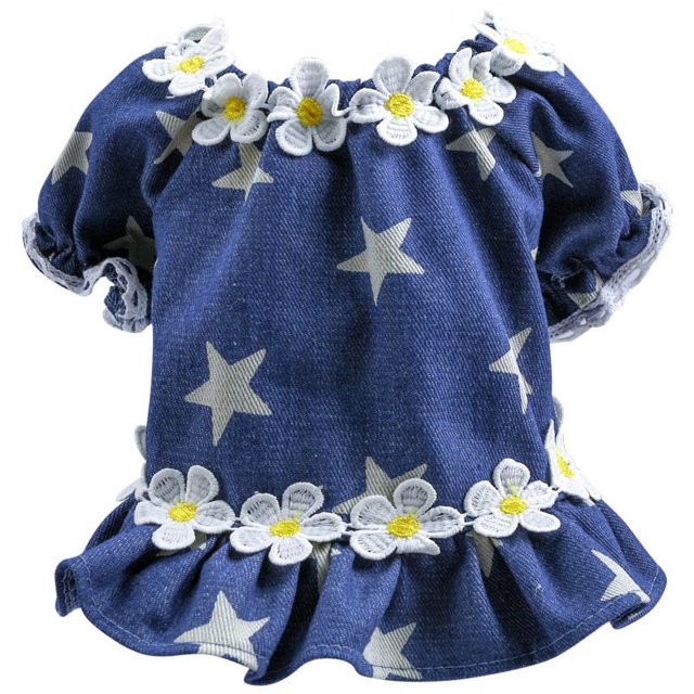 Vestido de margaritas, ropa para perros, ropa para mascotas, trajes para pequeños Yorkies con estampado de algodón para primavera y verano, color azul