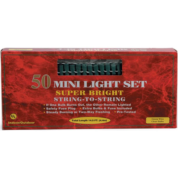 Indoor/Outdoor Mini Lights 50ctClear Lights/Green Cord