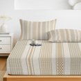thumbnail image 6 of King Size Fitted Sheet Set - Farmhouse Stripe 3 Piece Bedding Sets 16" Deep Pocket Fitted Sheet with 2 Pillowcases, Boho Country Vintage Brown Striped Brushed Microfiber Hotel Luxury Bed Sheets, 6 of 9