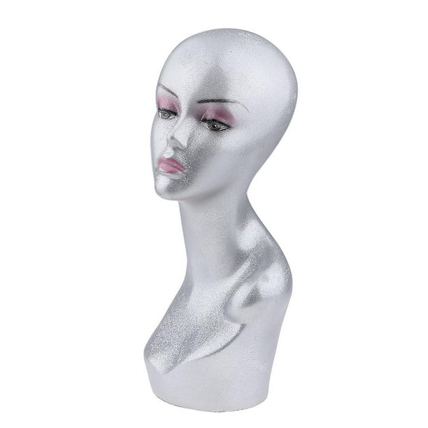 Modelo de maquí de cabeza para exhibir peluca de sol, estante para sombrero soporte para pelucas Plata metálica Colcomx Soporte de cabeza de maniquí