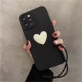 thumbnail image 1 of Funda de teléfono suave con corazón de amor negro 3D lindo coreano con correa de muñeca para iPhone 14 13 12 11 Pro Max X XS XR 7 8 plus funda Simple Tan Jianjun unisex, 1 of 2