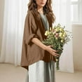 thumbnail image 3 of Dwralegc Women's Linen Cardigan Open Front Linen Loose Shirts Lightweight Shawls Wraps Cardigan Summer Fall Cover Ups Casual Outfits Brown S, 3 of 6