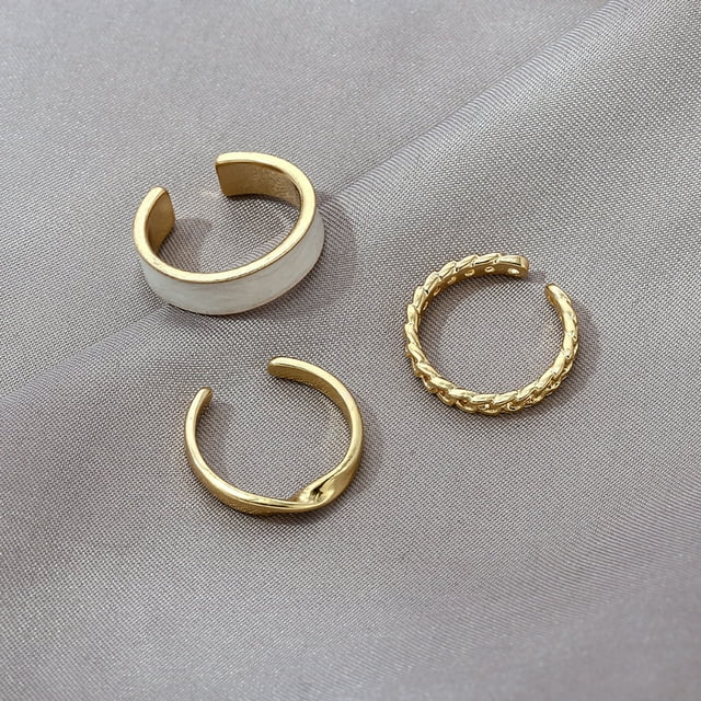 Anillo de dedo de 3 piezas para mujer, diseño de personalidad, ajustable, abierto, con decoraciones diarias, dorado, talla única.