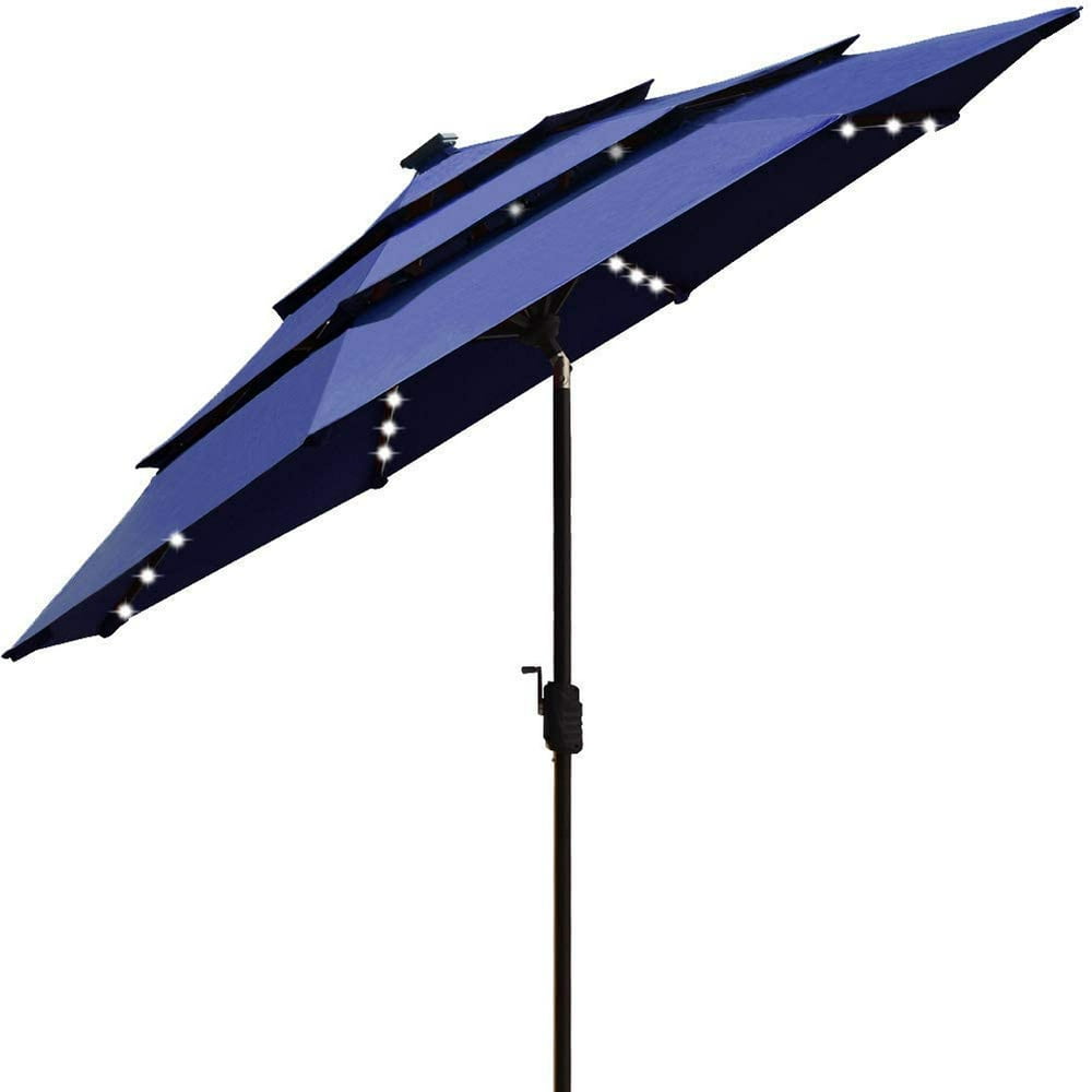 EliteShade Sunbrella Solar 9ft 3 Tiers Market Umbrella with 80 LED