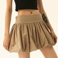 thumbnail image 2 of Jinhomg Womens Y2K Mini Skirts Cute Ruffle Hem A Line Bubble Skirt Casual Comfy Elastic High Waist Pleated Short Skirts Teen Girls Puffy Streetwear Khaki S, 2 of 8