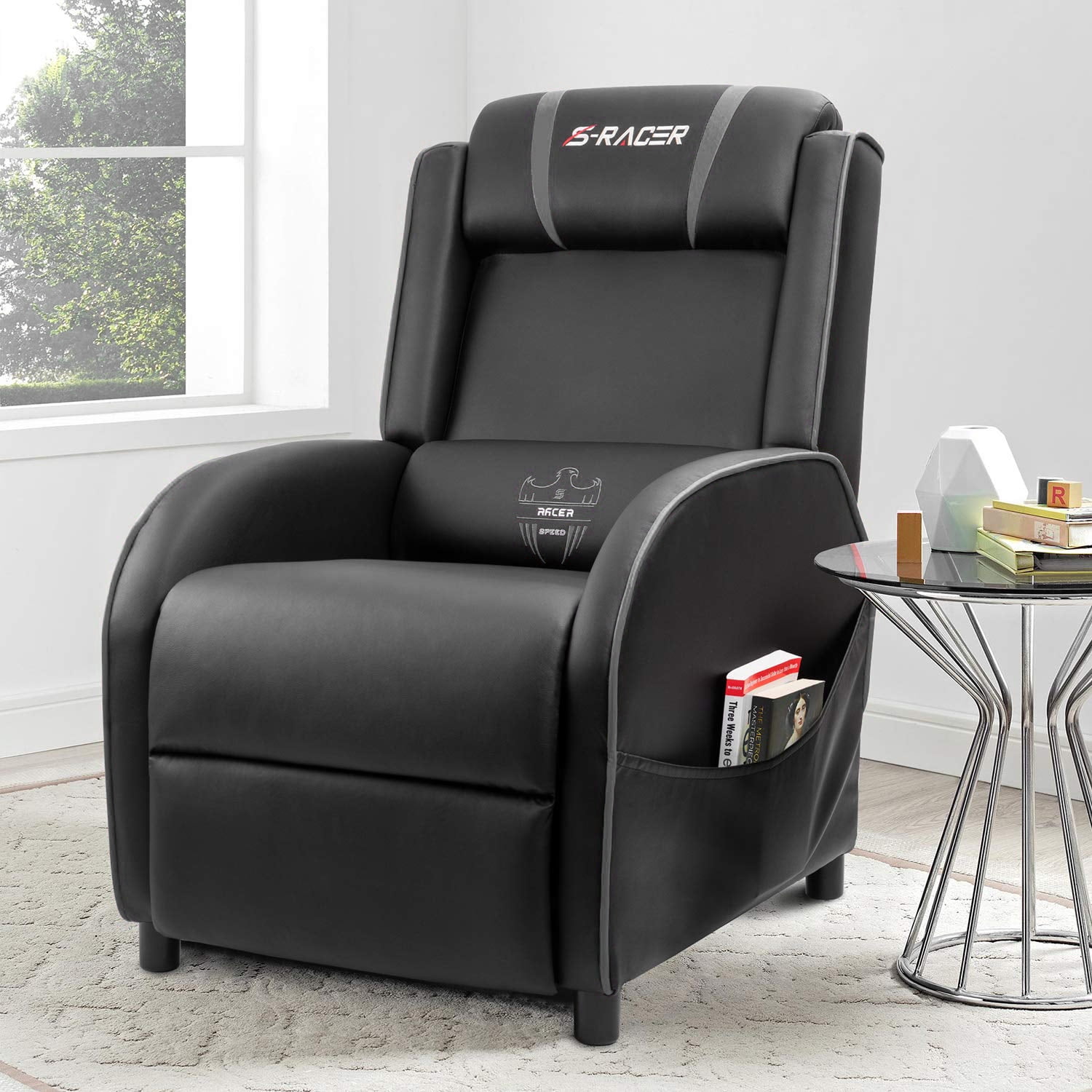 BOSSIN Gaming Recliner Chair Single Recliner Sofa PU Leather Recliner Seating Sofa Ergonomic Lounge Recliner Chair Home Movie Theater Seating Sofa for Living Room（Gray）