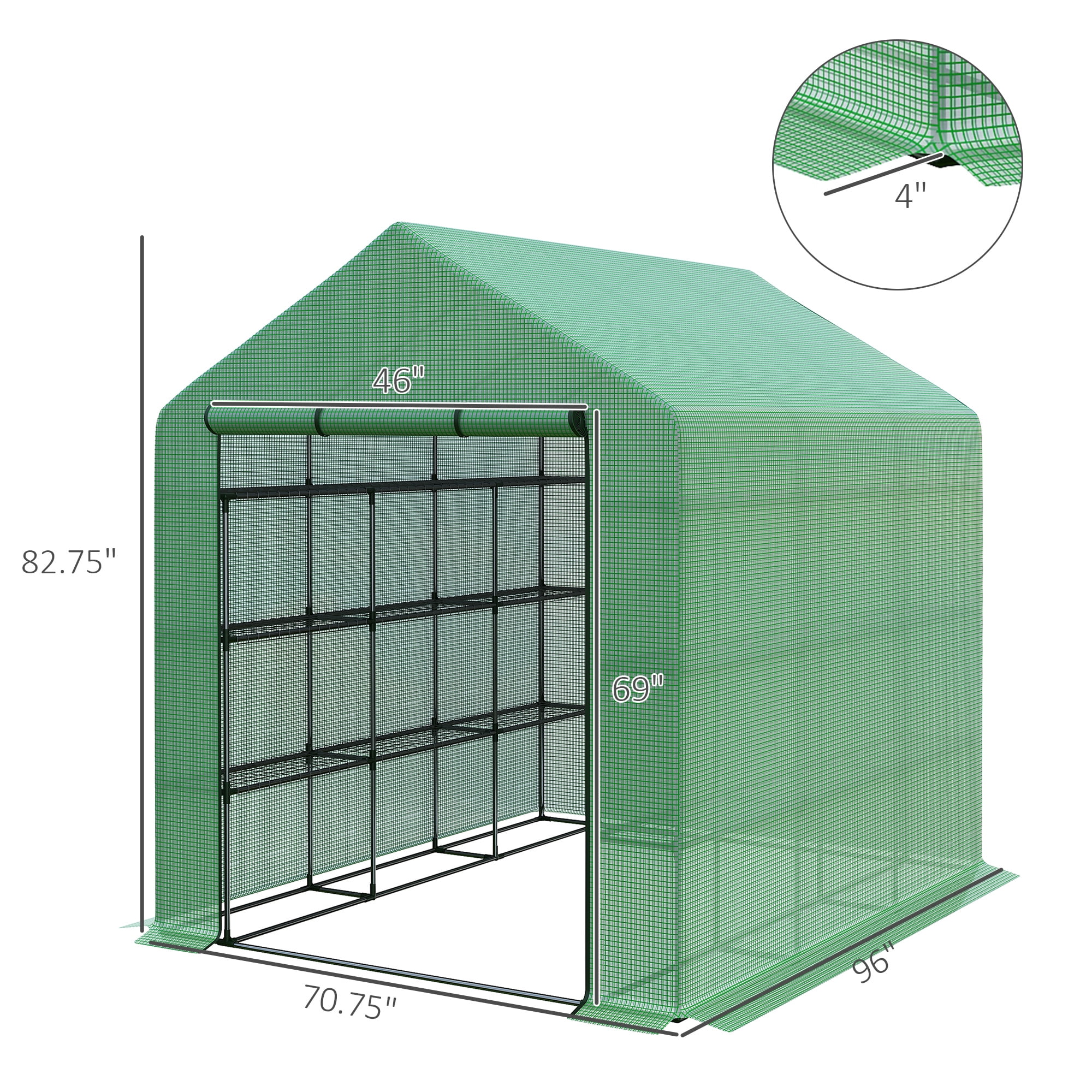 Garden Pots Walk-in Greenhouse for Outdoors with Roll-up Zipper Door, 18 Shelves, PE Cover, Small & Portable Build, Heavy Duty Humidity Seal, 95.25" x 70.75" x 82.75", Green,Outdoor Garden Planters