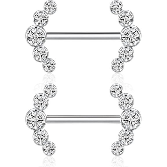 GHRTGR-Pair 14G Nipple Rings G23 Titanium Internally Threaded Nipple Barbells 12mm-18mm Bridge Piercing Jewelry Straight Nipple Bar for Women Men Nipple Piercing Jewelry with CZ/Opal