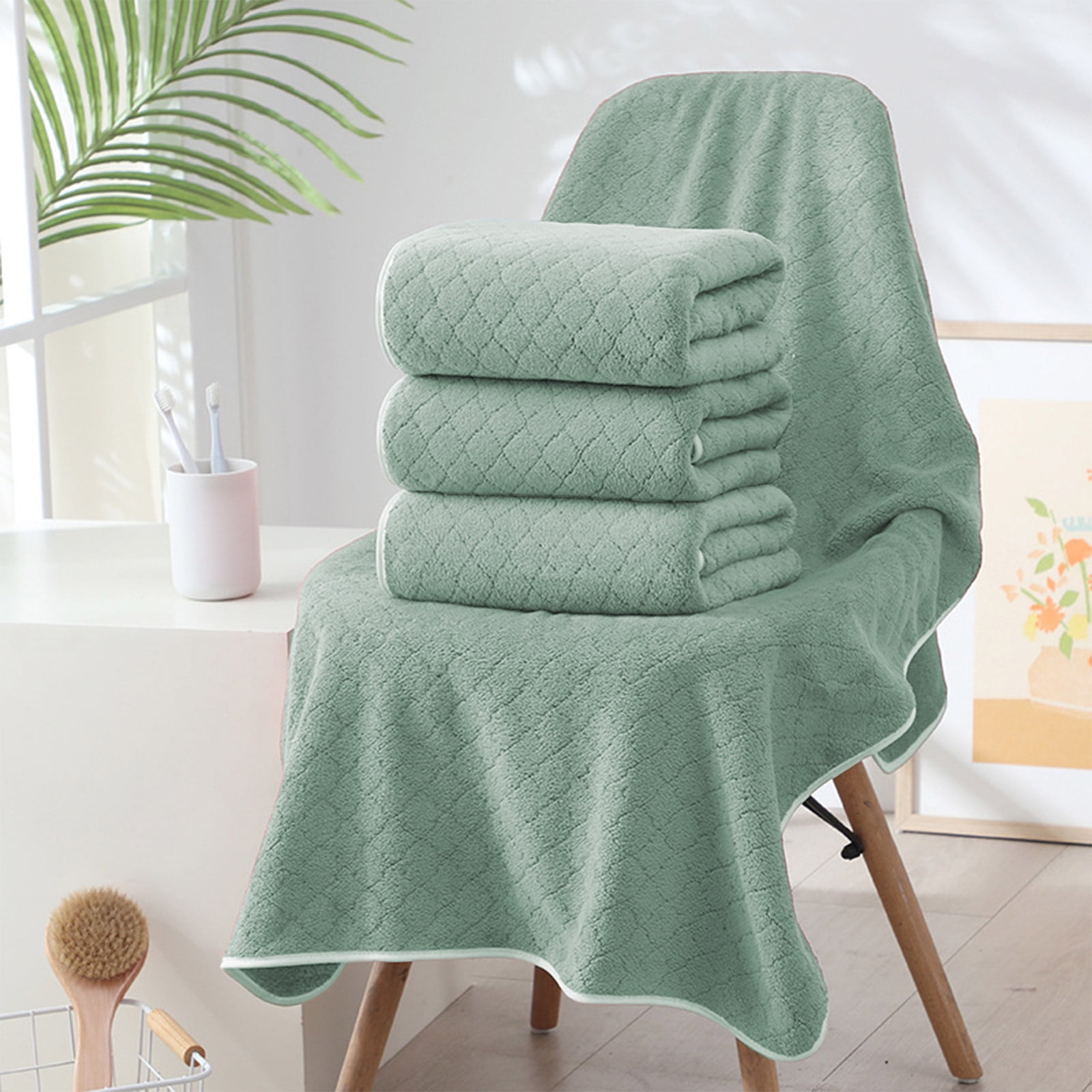 Tuvgenk Large Bath Towel Set Absorbent Quick Dry Set Of 8 Cotton Bath Towels Set Fade Resistant Sage Green Thick Soft Plush 55x28 inch for Shower