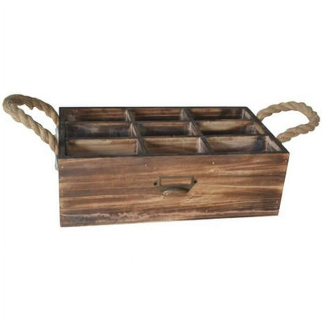 Cheungs FP-4403 9 Slot Wood Organizer with Side Rope Handles - 4.75 x 8.25 x 14 in.