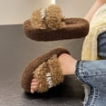 thumbnail image 7 of SYMSHOES Khaki Womens Rhinestone Fuzzy Platform Slippers - Open Toe Warm Curly Faux Faux Fur Slippers for Indoor & Outdoor Comfort,Size 36, 7 of 7