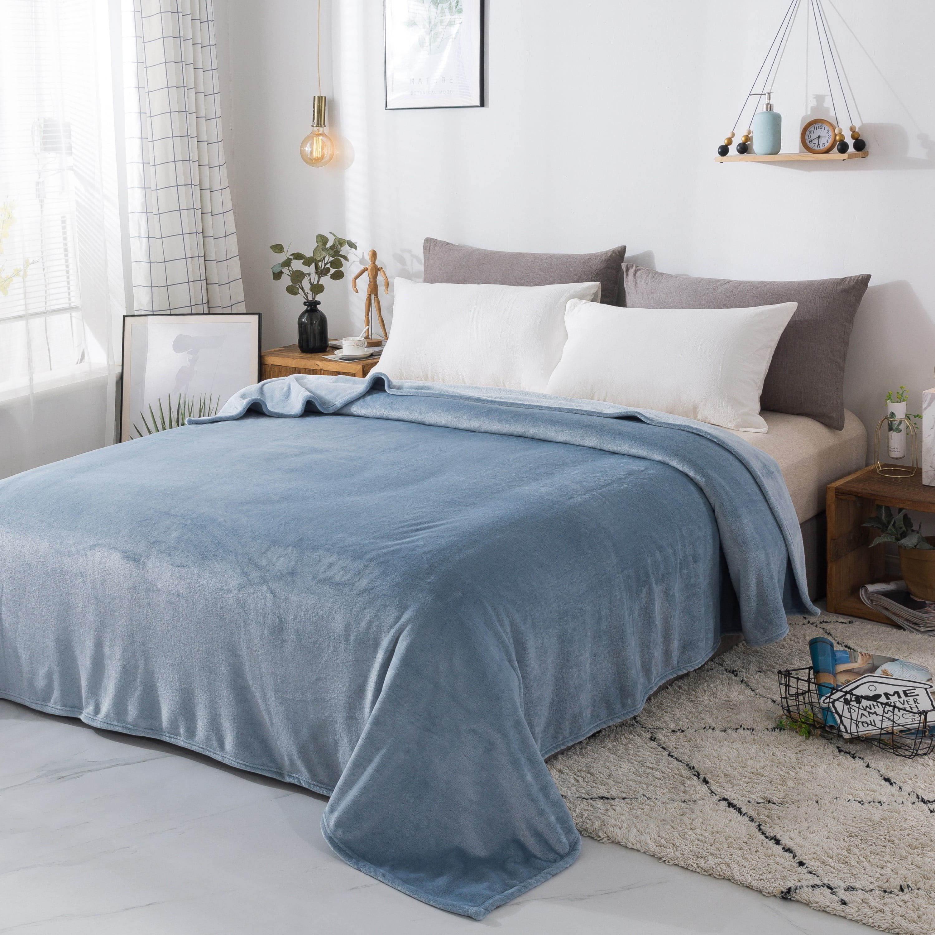Style Basics Bed Blanket - Solid Plush - Silky Soft and Cozy, Flannel Fleece Velvet, Baby Blue, Twin 60 X 90