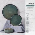 thumbnail image 6 of Onader 12 Piece Dinnerware Sets, Plates and Bowls Set for 4, Handmade Stoneware Dishes Sets for Home Restaurant, Dishwasher & Microwave Safe - Blackish Green, 6 of 9