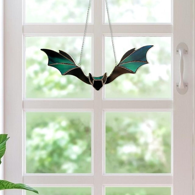 Panel de ventana colgante de murciélago, atrapasueños, adornos artísticos de pared para ventana, decoración interior y exterior