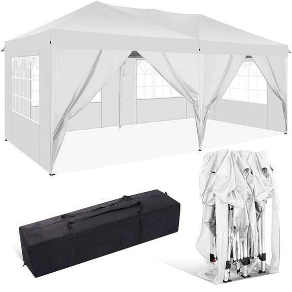 SANOPY 10'x 20' Outdoor Canopy Tent EZ Pop Up Backyard Canopy Portable Party Commercial Instant Canopy Shelter Tent with 6 Removable Sidewalls & Carrying Bag for Wedding Picnics Camping, White