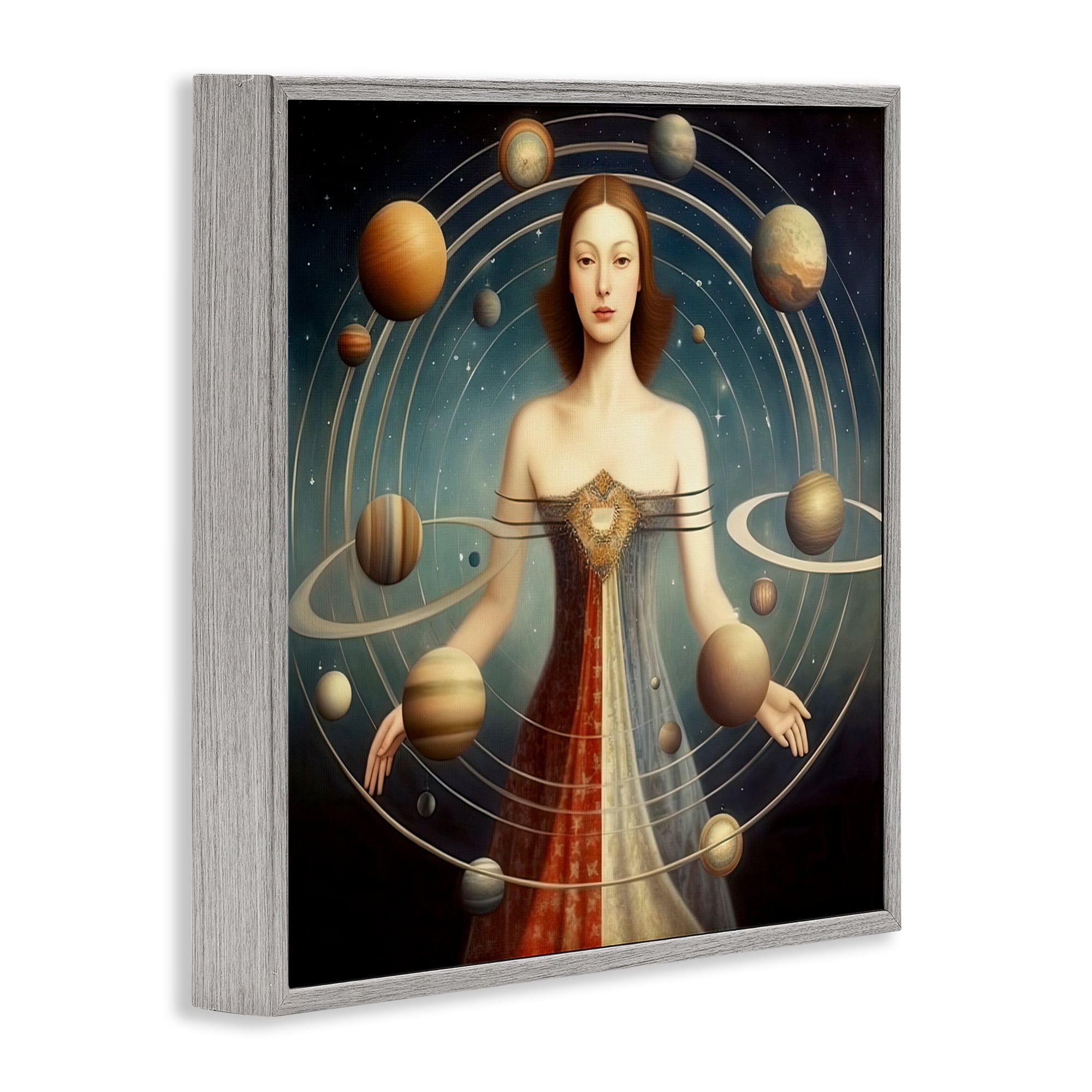 Galactic Orbits Woman Gray Framed Giclee Art, design by Sasha