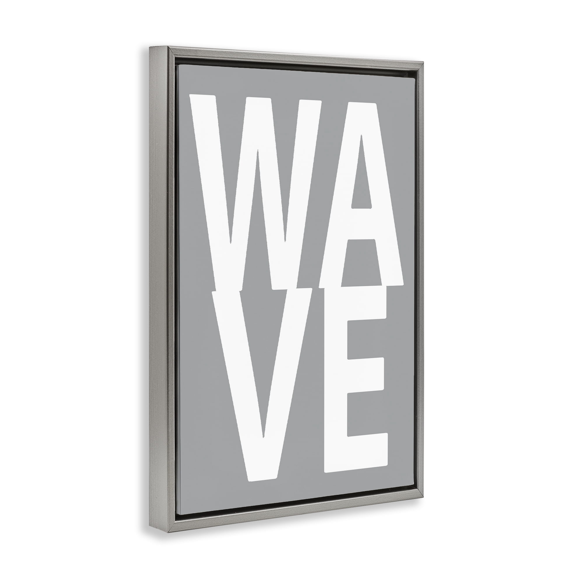 Stupell Industries Wave Word on Grey Typography Painting Gray Floater Framed Art Print Wall Art, 21 x 31