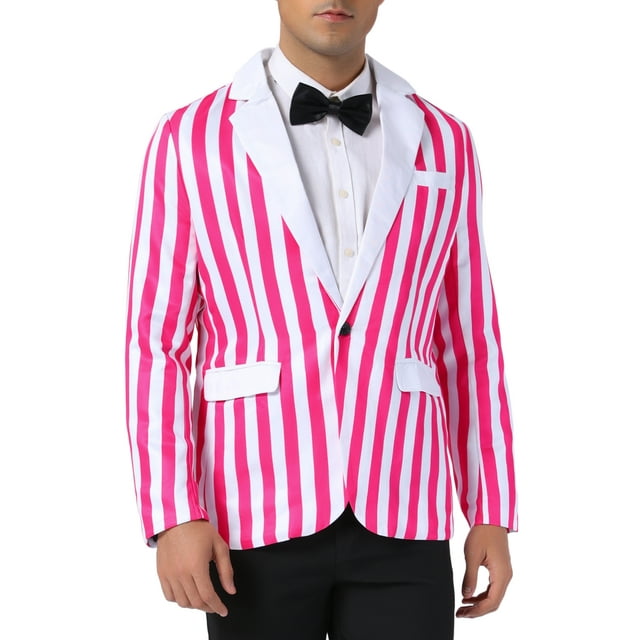Blazer a rayas INSPIRE CHIC para el Día del Padre para hombres, chaqueta de traje de color contrastante de un solo botón, 2XL rojo y blanco