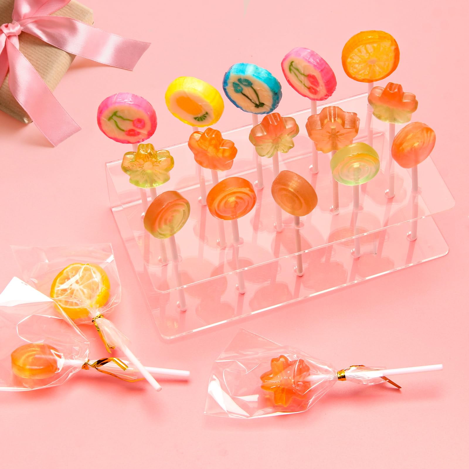 304Pcs Silicone Lollipop Molds Kit, Plutput Lollipop Maker Molds Set Pink Cake Pop Mold Kit for Chocolate Silicone Mold with 15 Holes Acrylic Lollipop