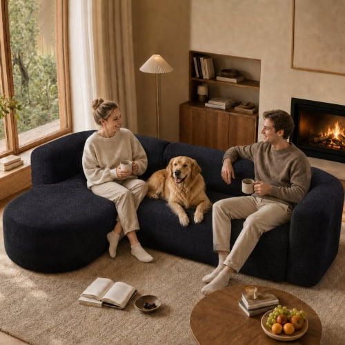 109.4" Boneless Modular Sectional Sofa with L-Shaped Chaise, Cloud-Like Chenille Couch, No Assembly Required, Black