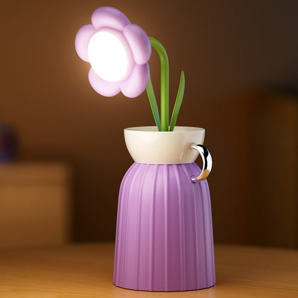 Gmogad Flower Desk Lamp with Vase, Flexible Gooseneck Rechargeable LED Light, Unique Wireless Table Lamp with Stepless Dimming, Decorative USB Charging Office Desk Light for Home Gift