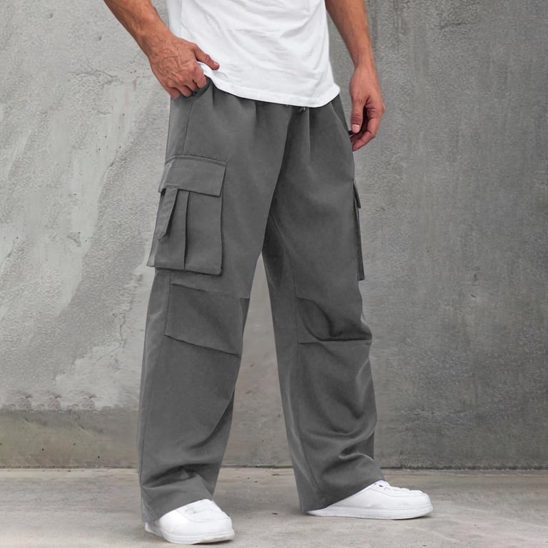BiZtdJrK Men's Wide Leg Cargo Pants High Waisted Drawtring