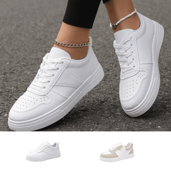 LTTVQM Women‘s Fashion Sneakers Leather Casual Lace-Up Platform Non-Slip Shoes Slip On Cushion Comfort Walking Sneakers White 36(US-5.5)